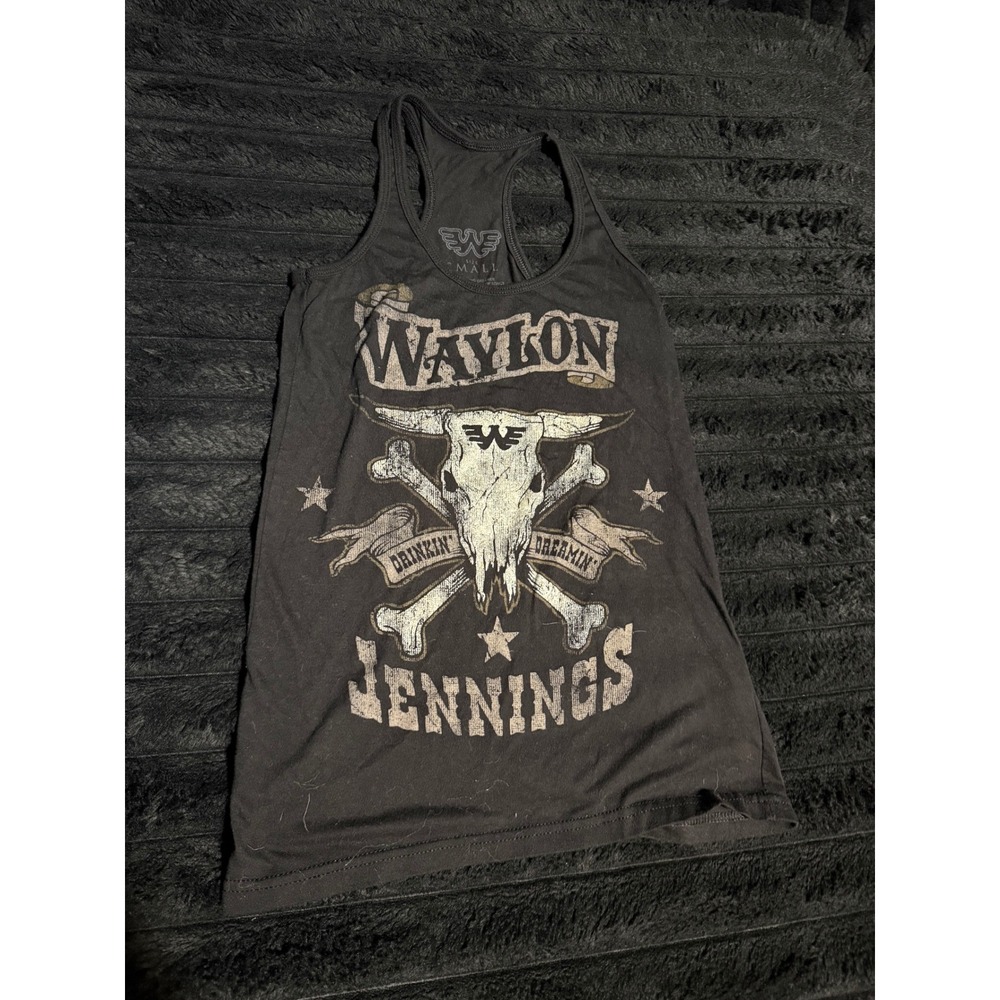 Waylon Jennings Graphic Racerback Tank Top Black Country Music Women Small